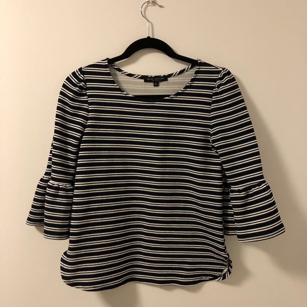 Blue Flare Sleeve Blouse || Green Envelope